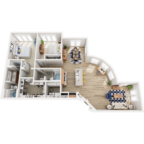 Floor plan for 2 beds, 2 baths, 1455 sqft